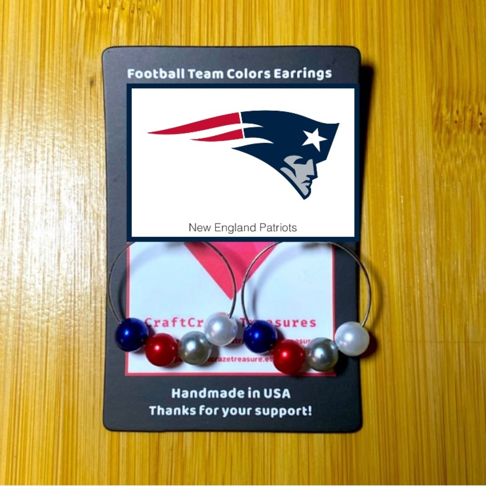 New England Patriots Bead Silver Earrings - Handmade